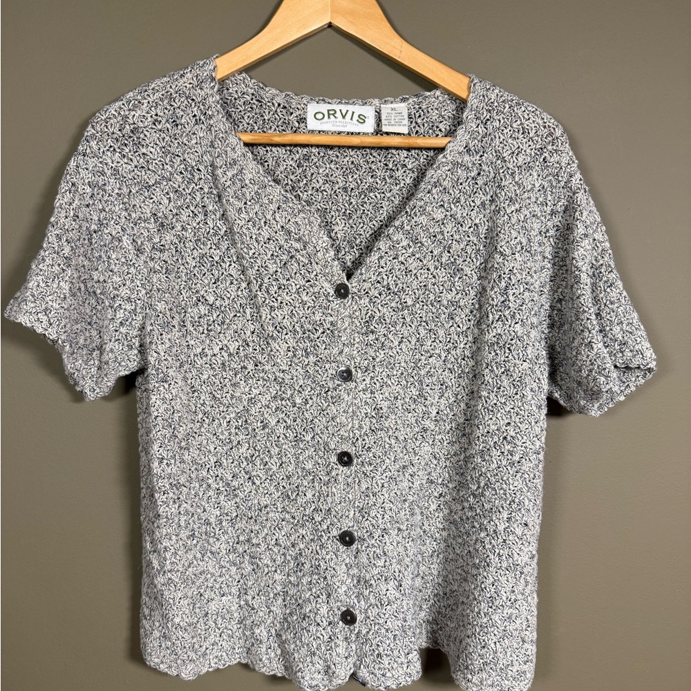 Orvis Black and White Textured Knit Sweater